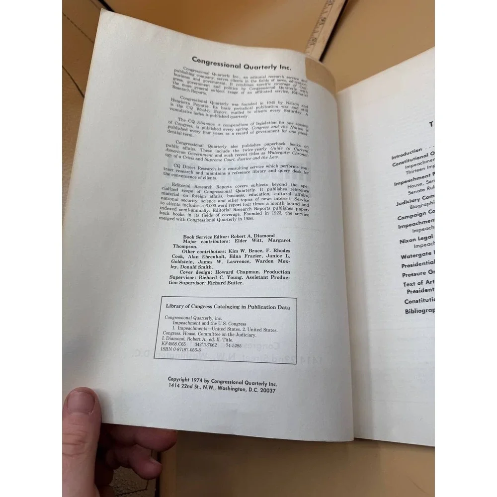 VTG 1974 Congressional‎ Quarterly Publication Impeachment and the U.S. Congress